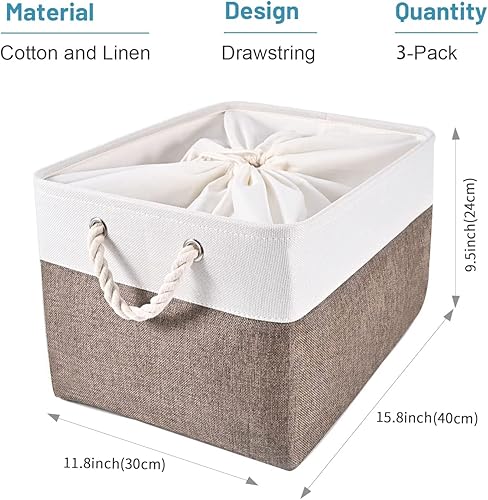 Miniatura 2 de HOdo Home 3 contenedores de almacenamiento de tela de 15.8 x 11.8 x 9.5 pulgadas, con cierre de cordón y 2 asas resistentes, canastas