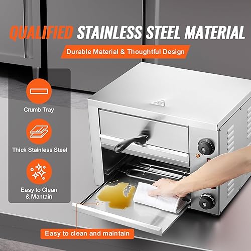 Miniatura 5 de VEVOR Horno eléctrico de pizza para encimeras, 12 pulgadas, 1700 W, con control de temperatura y temporizador de 0 a 60 minutos, tecnología de