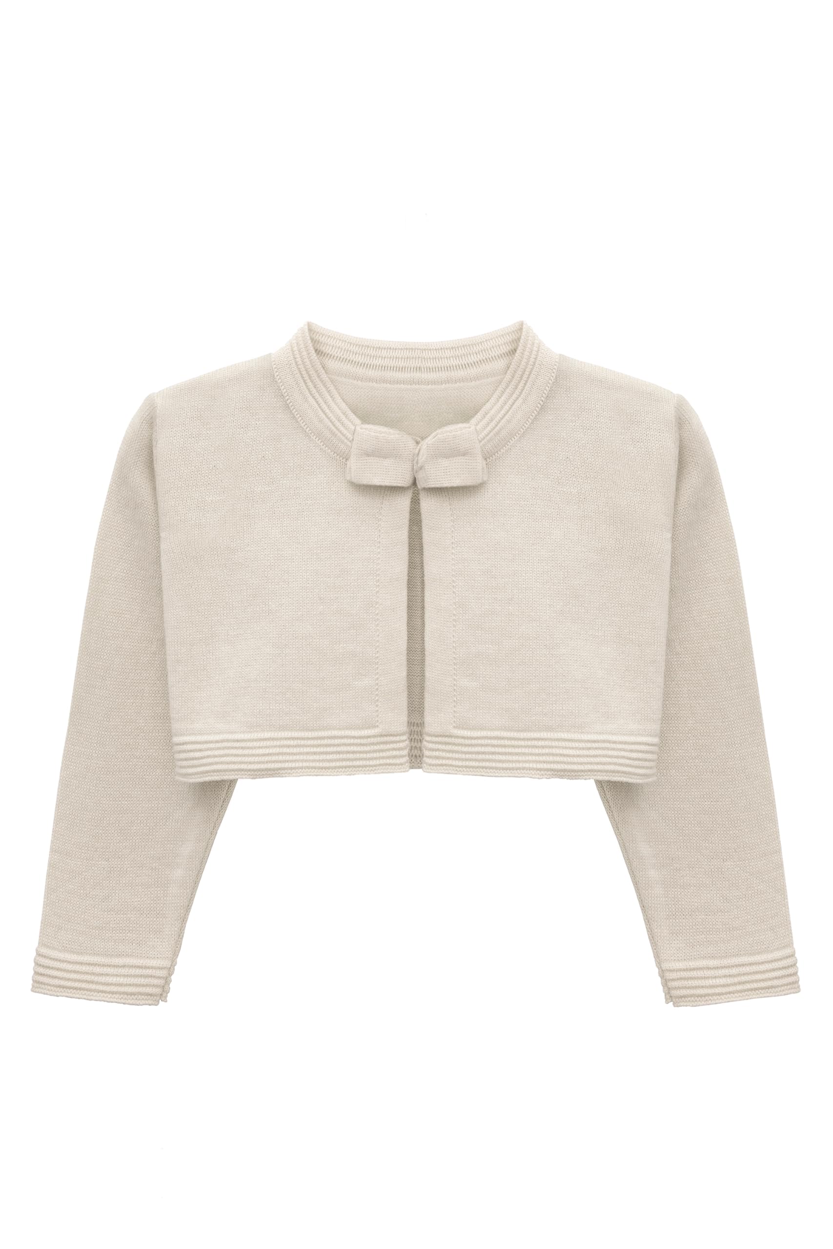Lilax Baby Girls' Knit Long Sleeve Sweater, Bowknot Closure Bolero Cardigan (Beige, 18-24 Months)