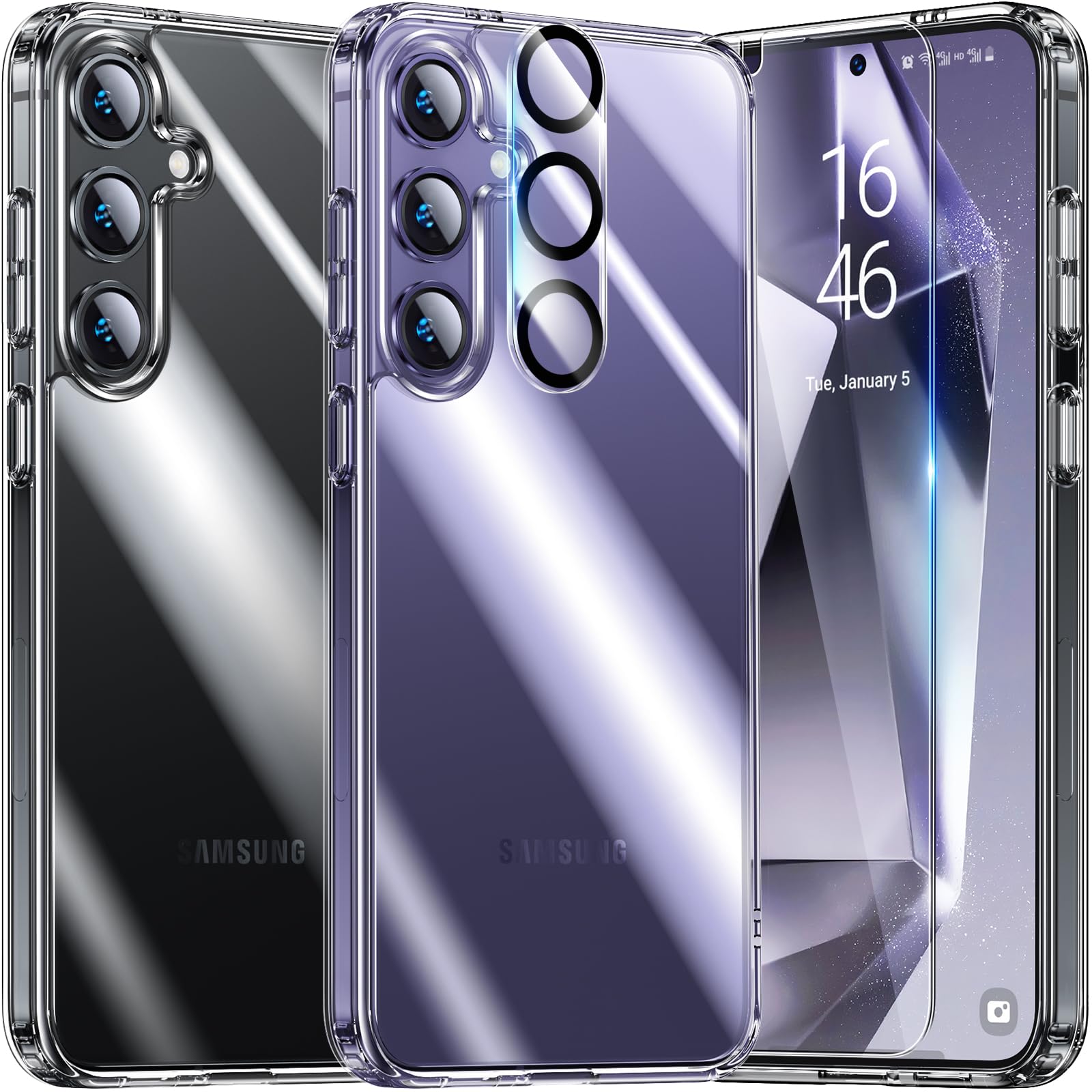 UniqueMe für Samsung Galaxy S24 Hülle, 5-in-1-Set Handyhülle für Samsung S24 Case Rundumschutz Schutzhülle Cover,1 Handyhülle & 2 Schutzfolie & 2 Kameraschutz - Transparent