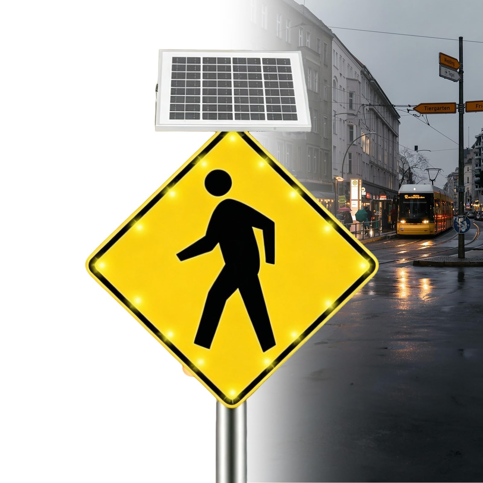 Solar Yield Sign, Solar-Powered Led Pedestrian Crossing Sign, Blinking Street Warning Sign, Heavy Duty Metal, Ip65 Waterproof, for Crosswalks, Neighborhoods(24")
