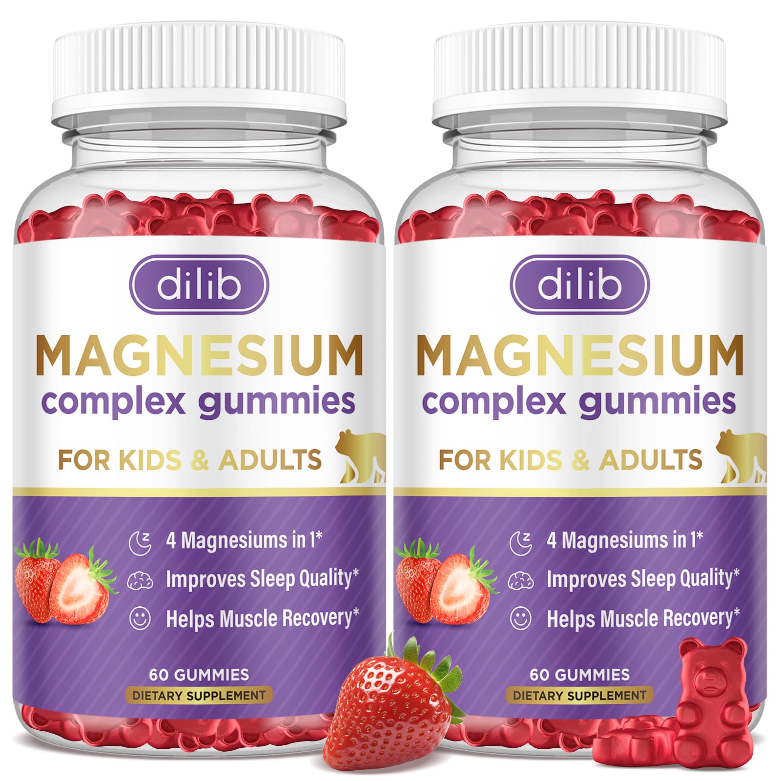 Magnesium Complex Gummies for Kids & Adults- Calm Chewable Gummies- Magnesium Glycinate, Taurate, Citrate, Malate, Supplement-Support Calm Stress Relief, Mood Vegan, Strawberry Flavor,120ct Strawberry 60 Count (Pack of 2)