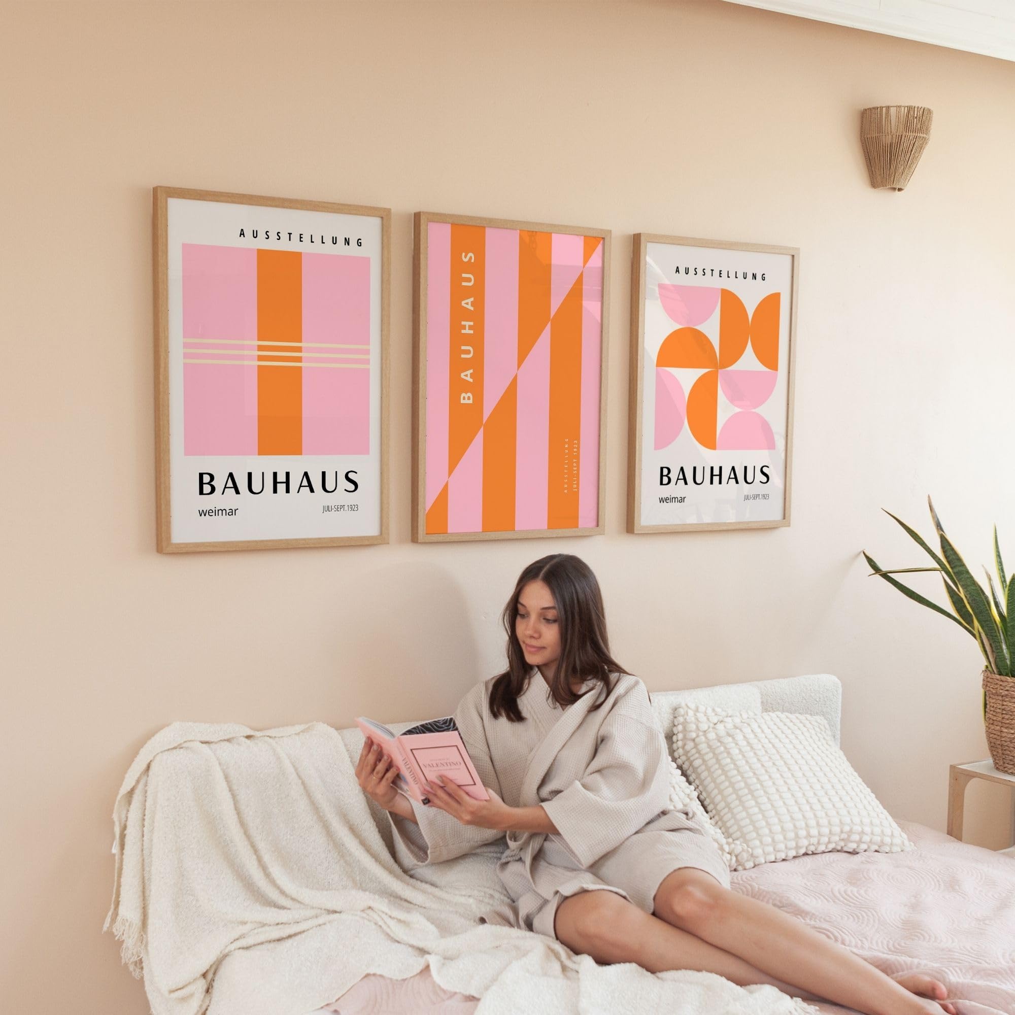 Bauhaus Lot de 3 posters géométriques rose orange sans cadre (60 x 80 cm)