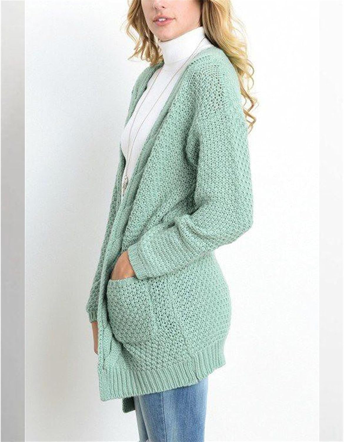 Womens V Neck Long Sleeve Cardigan Sweater Lightweight Open Front Outerwear Fall Cardigans for Women with Pockets
