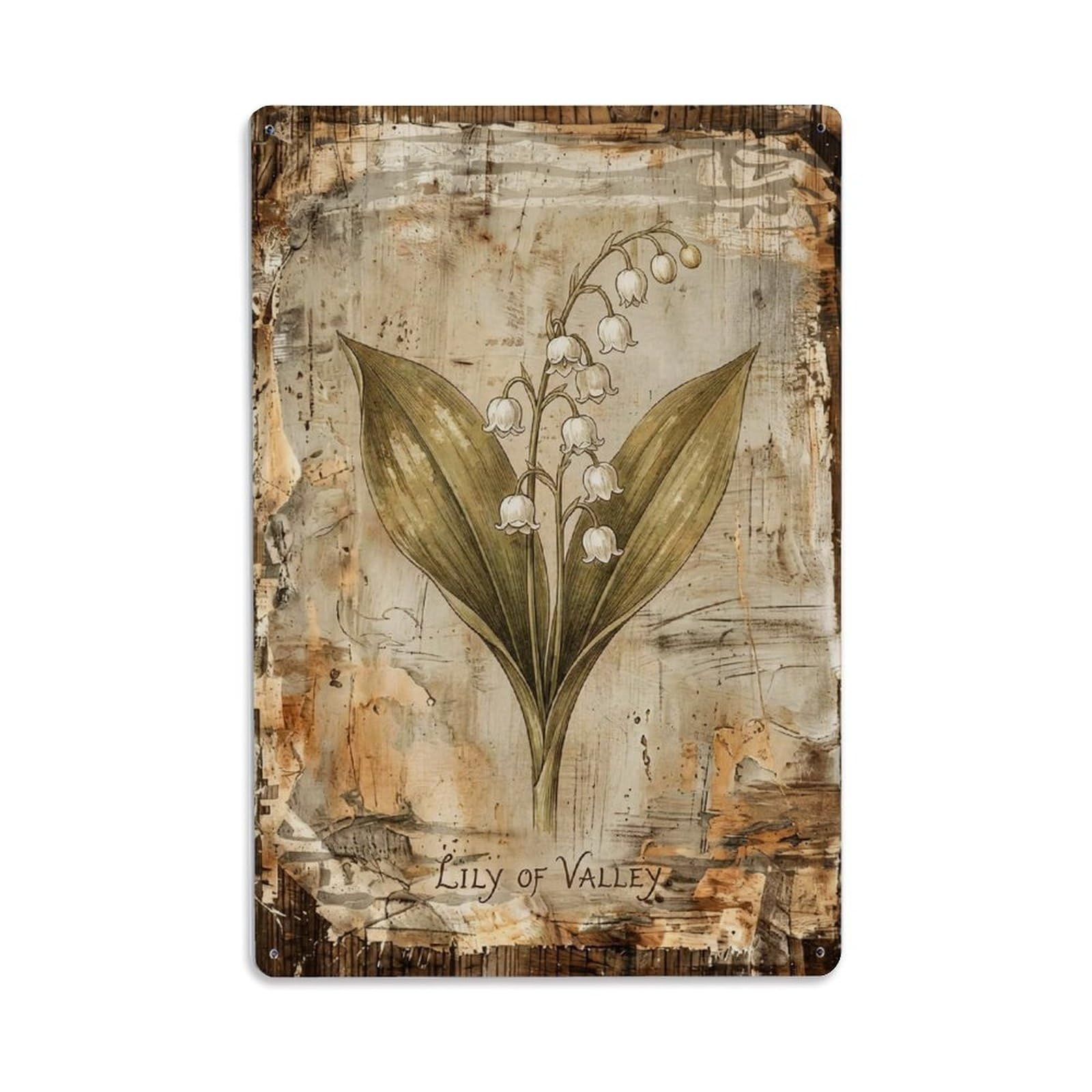 Lily Valley Botanical Vintage 1 Vintage Metal Tin Sign Plaque Wall Decor for Cafe, Club, Garden Metal Poster 8x12Inch