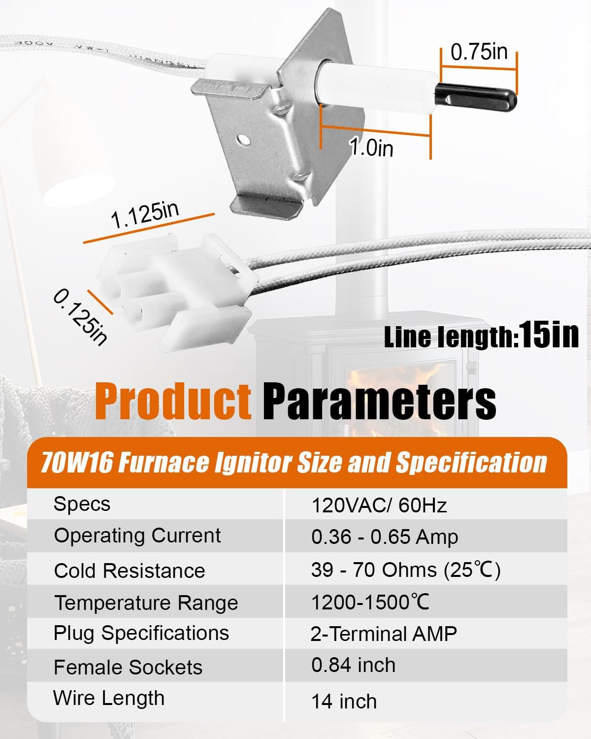 70W16 Furnace Hot Surface Ignitors 120V Compatible with Lennox Emerson White Rodgers Armstrong Replace LB-112237B 10053602 41-430N 789A-801A1, Silicon Nitride Furnace Heater Igniters