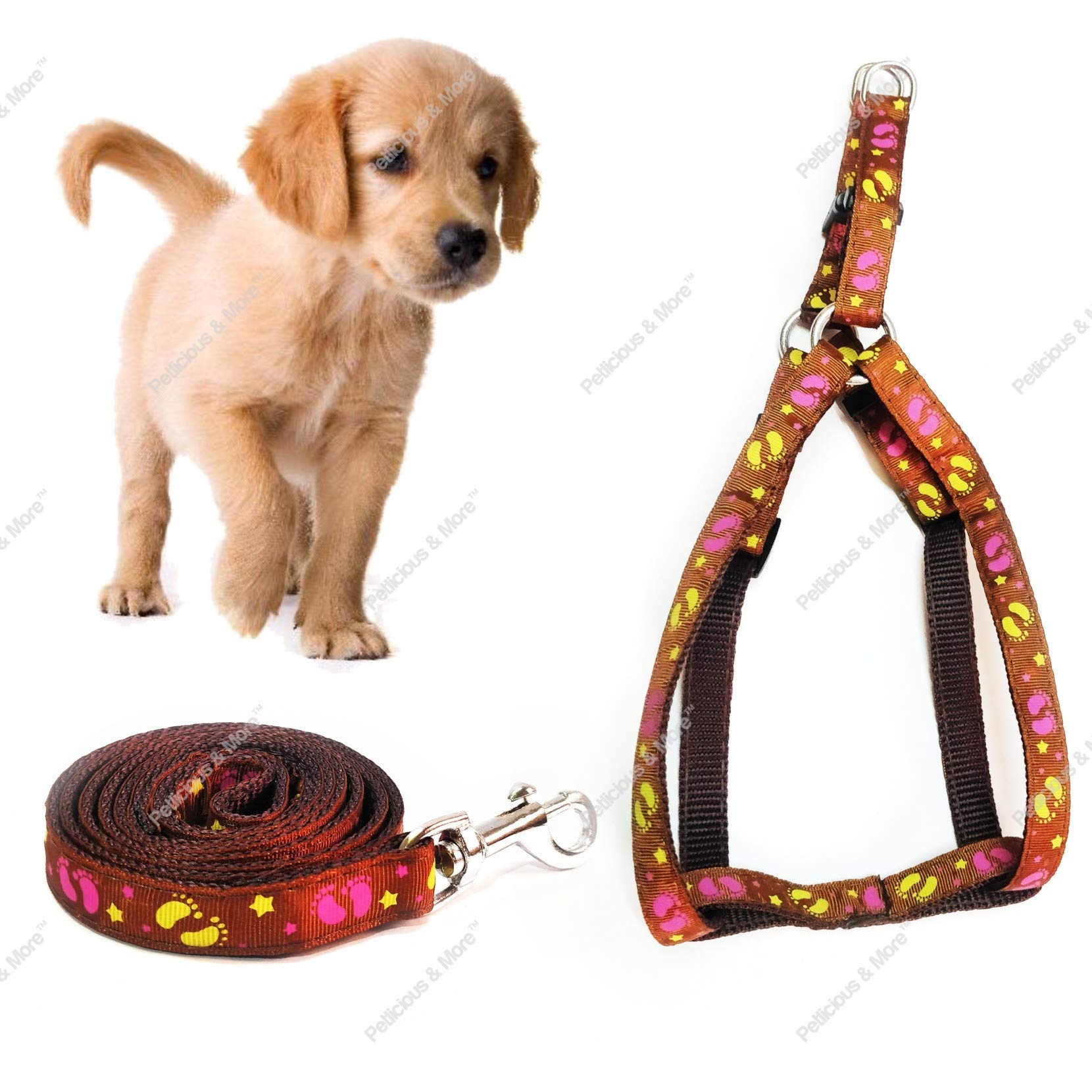 Petlicious & More 15 mm Printed Nylon Puppy Harness & Leash Set for Small & Medium Dogs - Brown (B07PDSVJBF) Amazon Price History, Amazon Price Tracker
