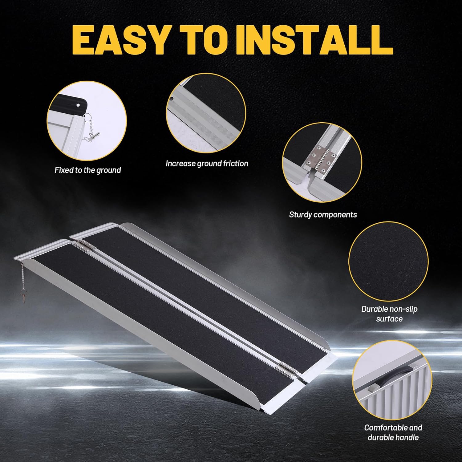 4FT Portable Wheelchair Ramp Anti-Slip Aluminum Folding Portable Ramp 800LBS Capacity Folding Non-Slip Aluminum Handicap Ramp, for Home Steps, Stairs, Doorways, Car, Curbs(4FT Using Height 3-9inch)