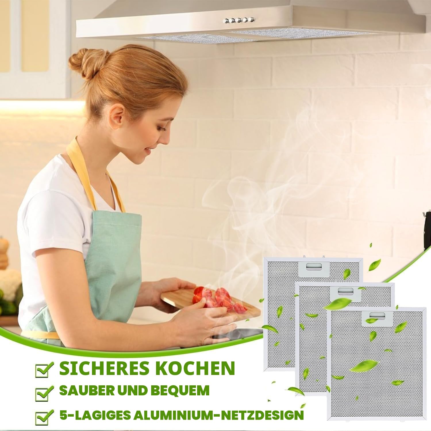 2Pcs 320mm x 260mm Dunstabzugshaube Filter für Dunstabzugshaube Filtergitter, Aluminum Metallfettfilter mit 5 Schichten Cooker Hood Filters