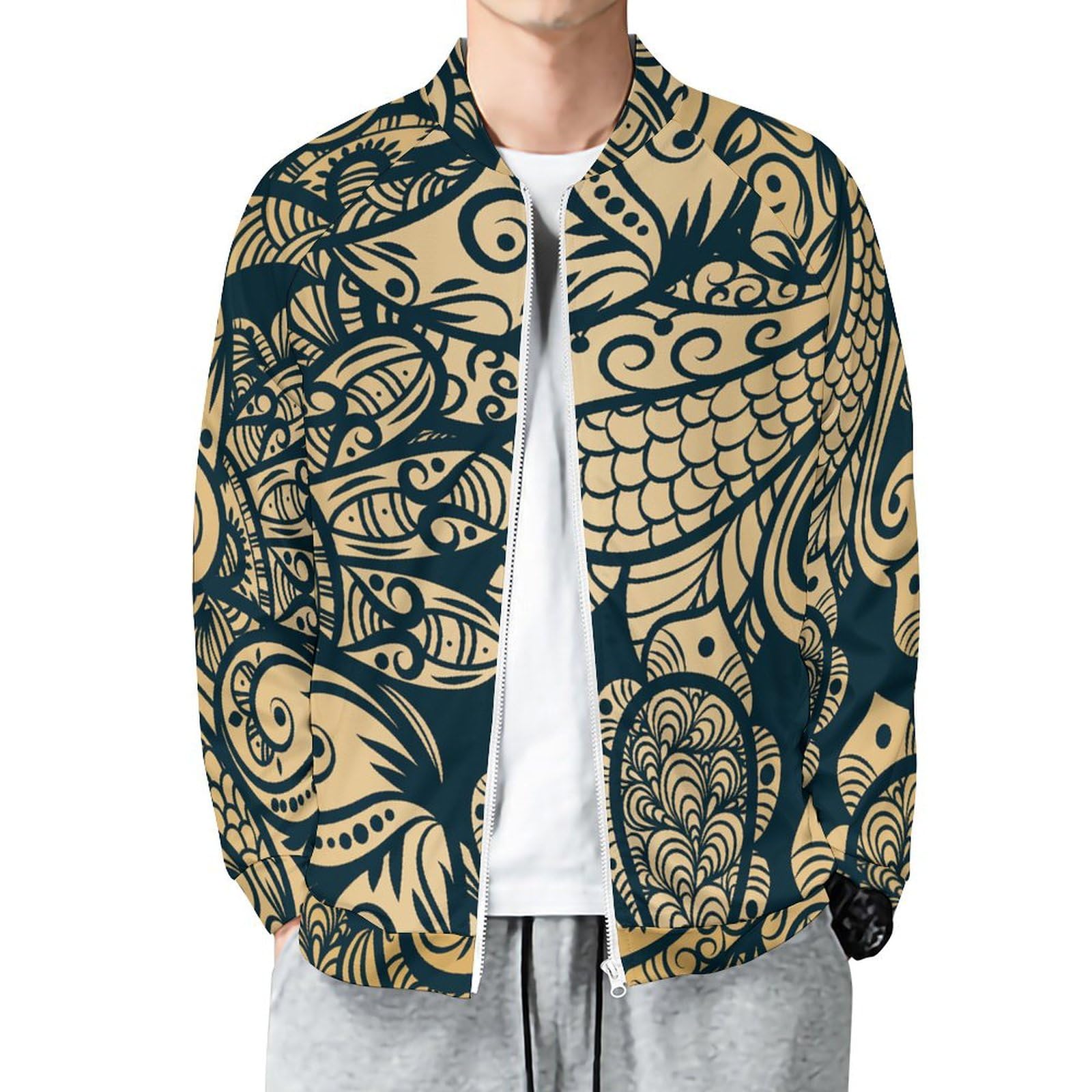 Amazon.co.jp: ジャケット メンズ ペイズリー柄 コート 長袖 アウター