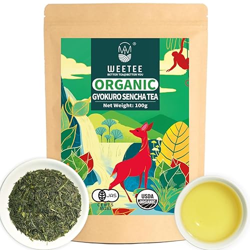 WT WEETEE Té verde orgánico Sencha verde, hojas sueltas de té verde Sencha al vapor orgánico USDA, Gyokuro cultivado a la sombra, 3.5 onzas, suave y