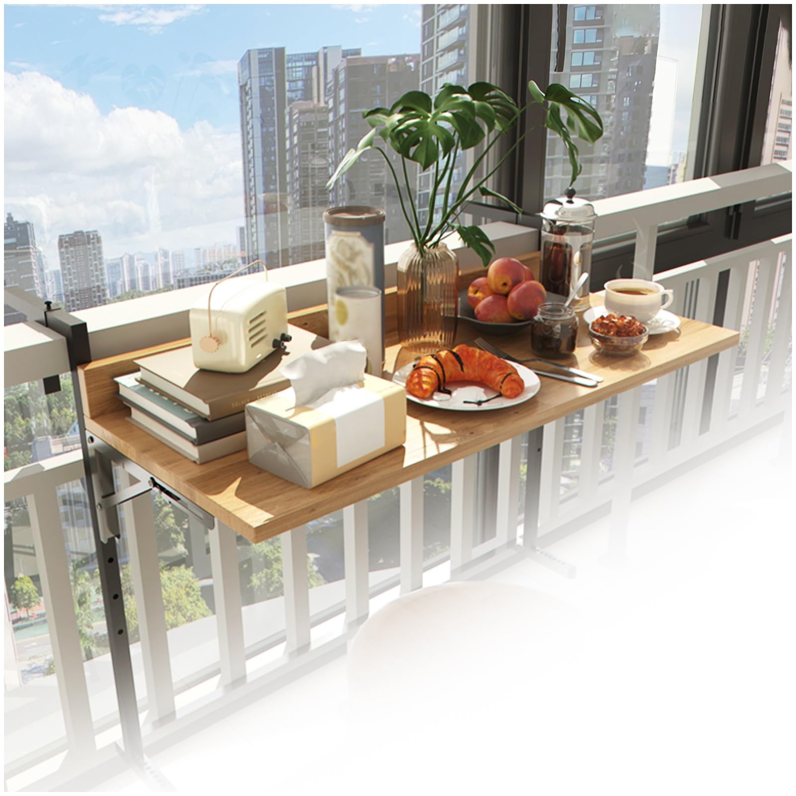 WQPMNYG Foldable Balcony Table, Wall-Mounted Space-Saving Table for Railing, Outdoor Garden Patio Bar Table (38x60cm/15x23.6inch) - Perfect for Balconies and Small Spaces