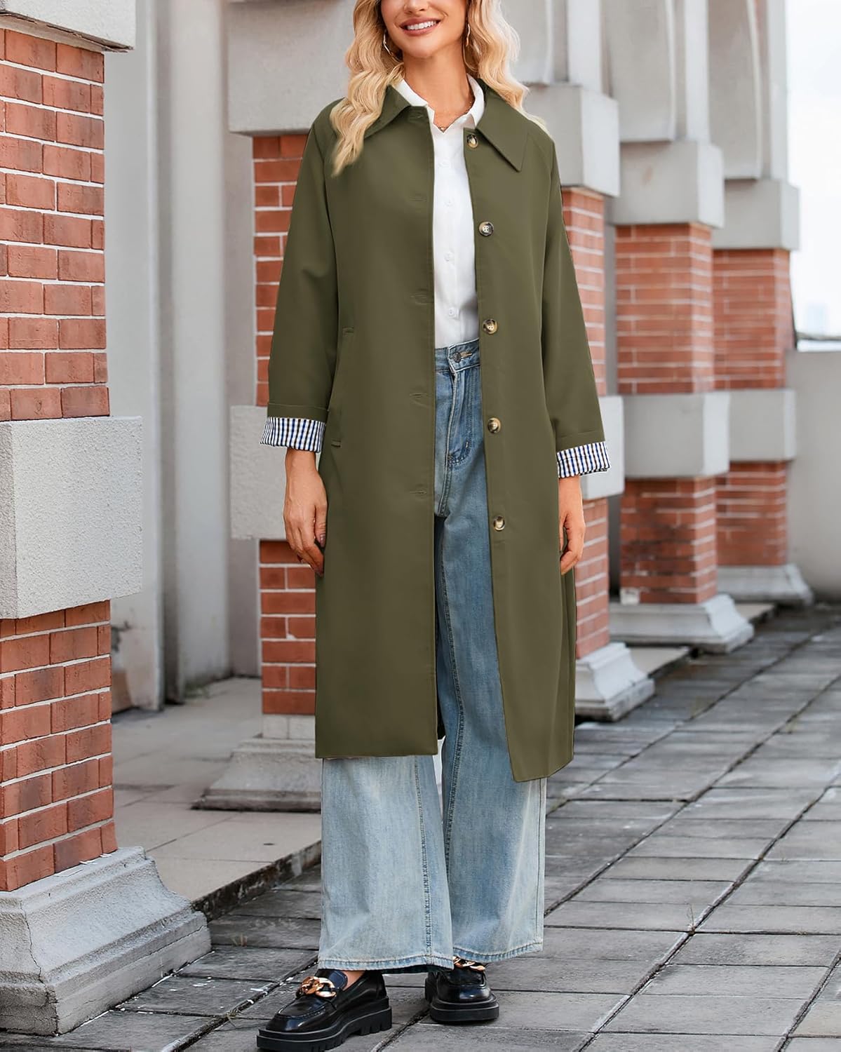 YEXPINE Women's Oversized Trench Coat Single Breasted Windproof Overcoat Classic Button Down Long Jacket - Image 4