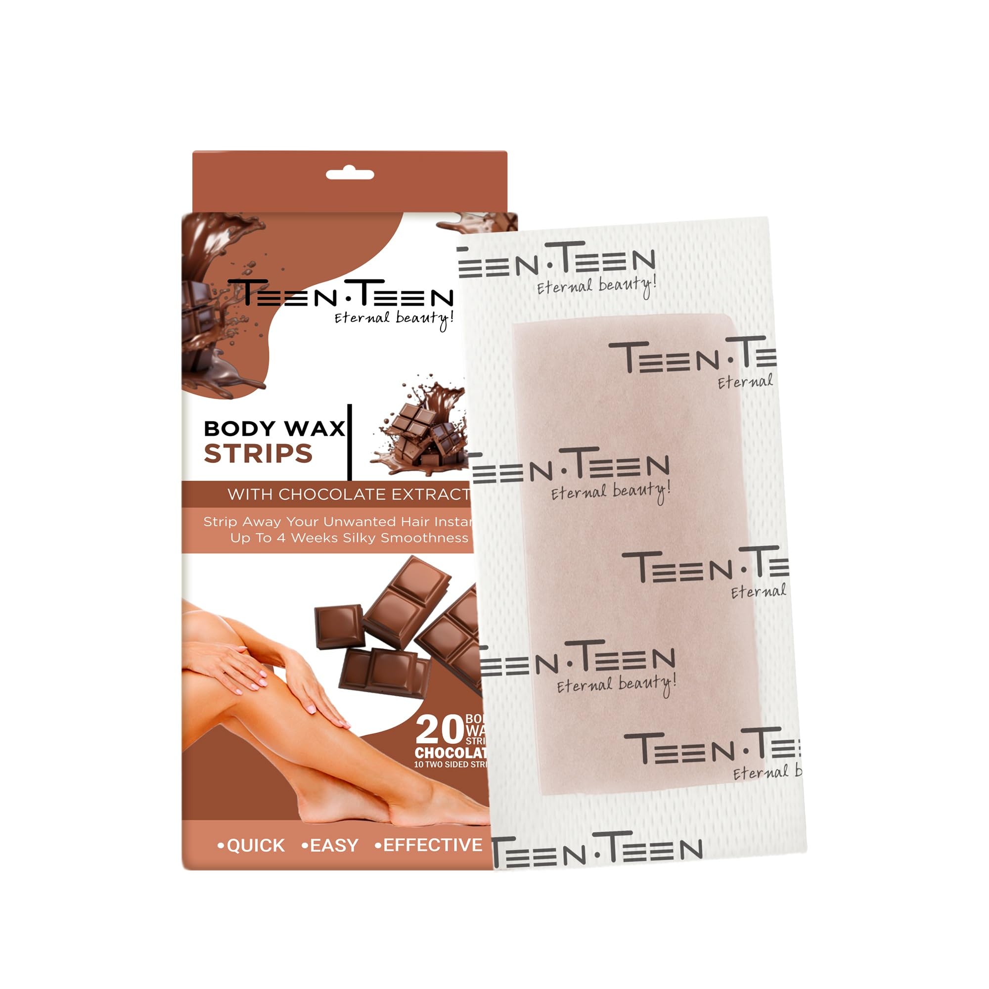 TEEN TEEN Body Wax Strips for Women | 20 Non-Woven Waxing Strips for Face, Legs, Underarms | Removes Unwanted Hair for Smooth, Long-Lasting Results, Chocolate, 20Pcs
