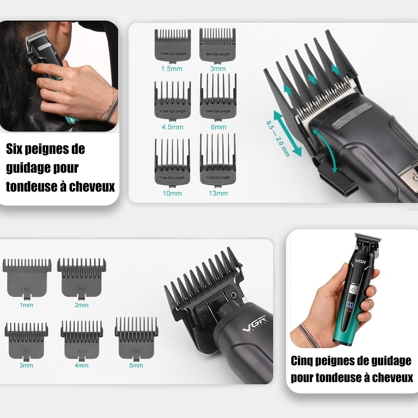 VGR 694 Tondeuse Cheveux Hommes Professionnel Kit Équipé Lames en Céramique | Tondeuse Barbe et Cheveux Homme Comprenant Station de Charge Magnétique, Kit Barber Avec Affichage LED