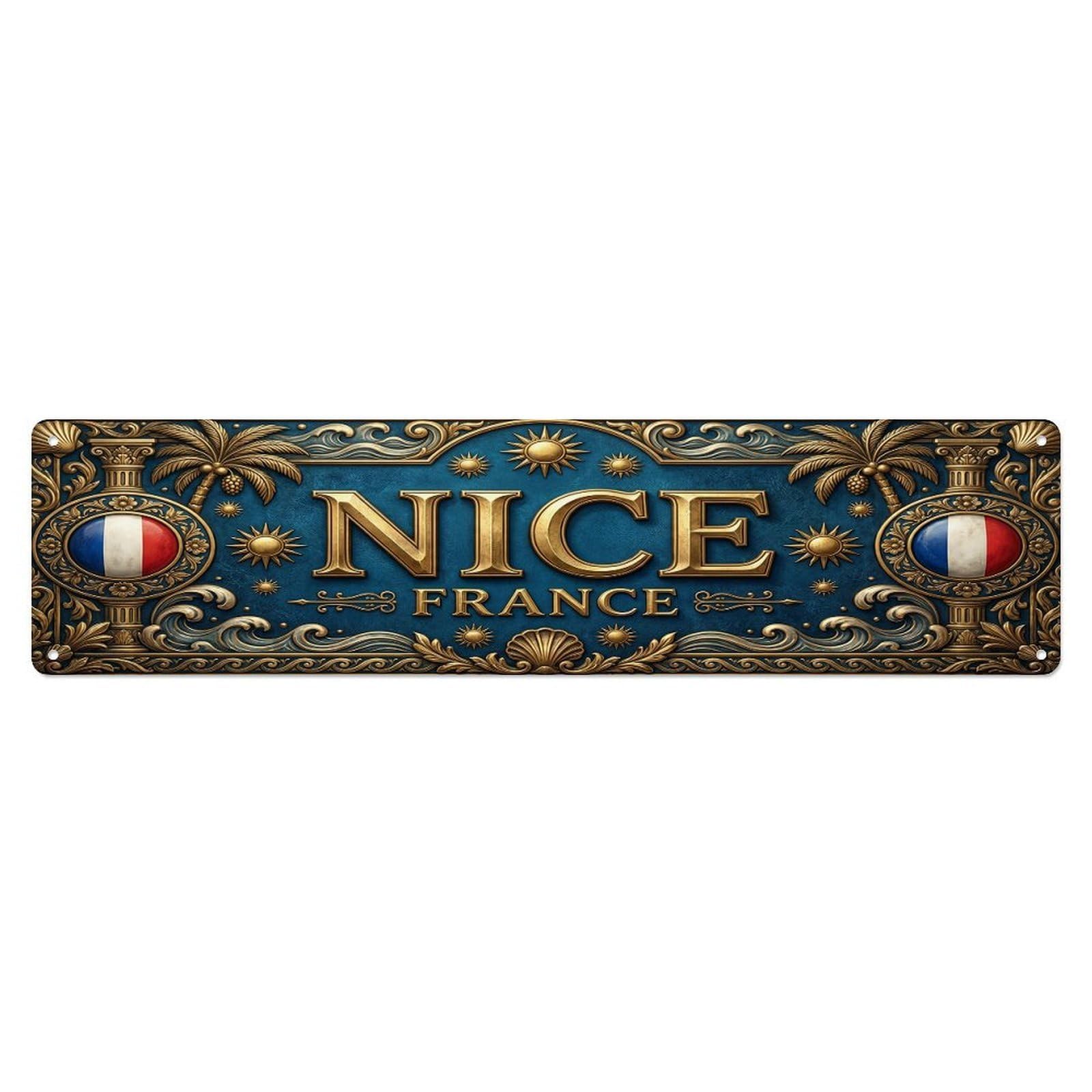 Olhnbad 4X16inch(10X40cm) Vintage Nice France Flag Pattern Metal Tin Sign
