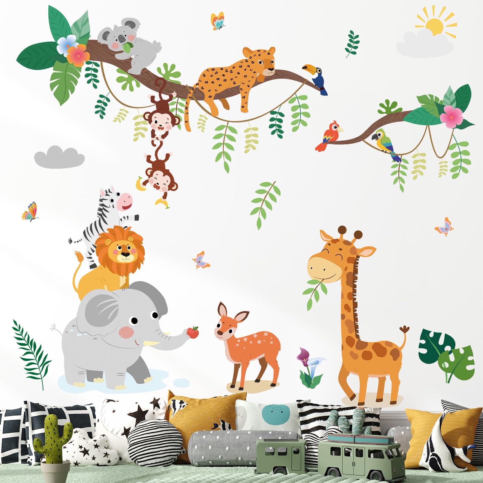 SHUCHING Woodland Nursery Wall Stickers, Jungle Animal Wall Decals for Kids Safari Zoo Decoration for Bedroom Playroom - Image 3
