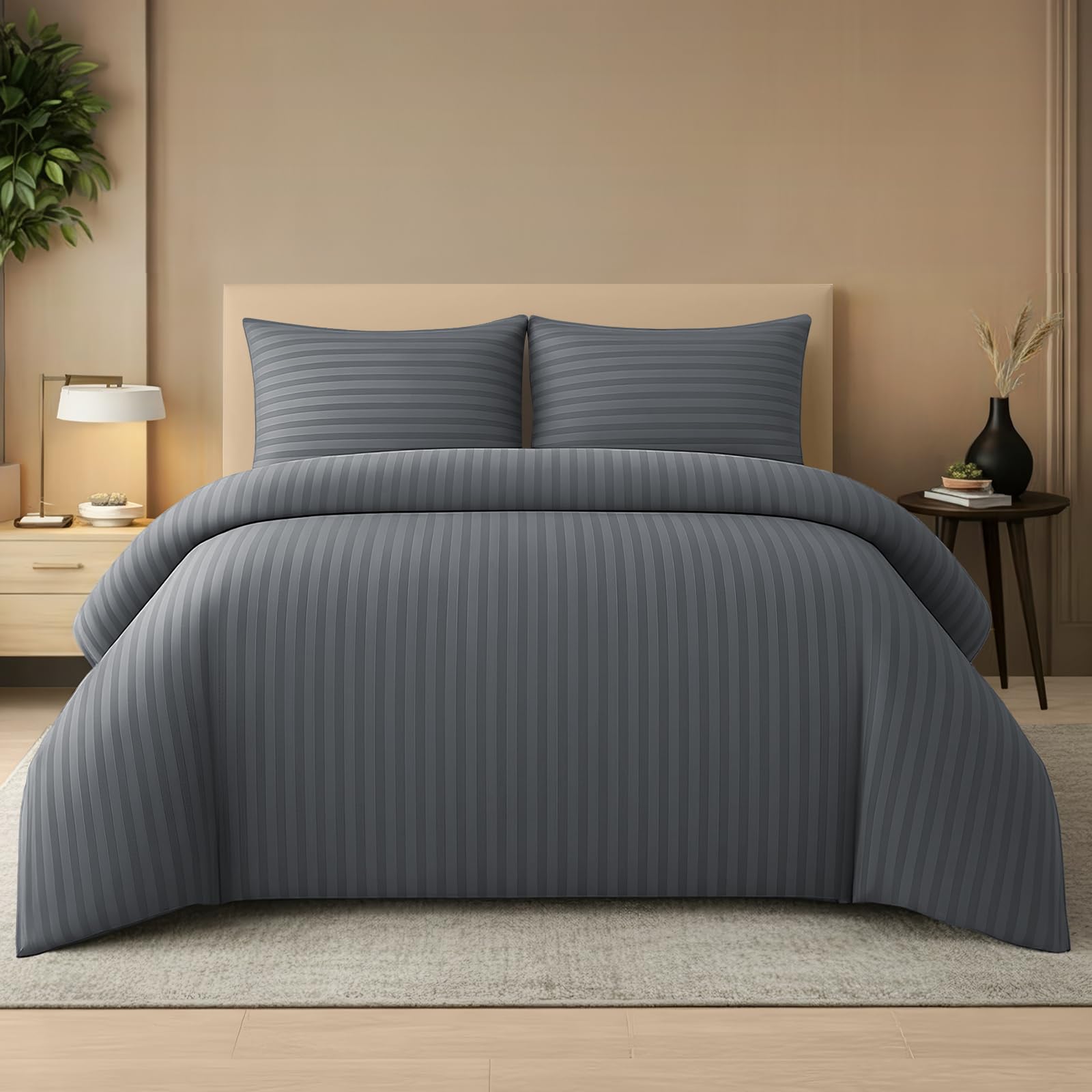 Pamposh Satin Stripe Double Duvet Set Pack of 4, Premium Hotel Quality Quilt Cover Bedding Sets - Image 5