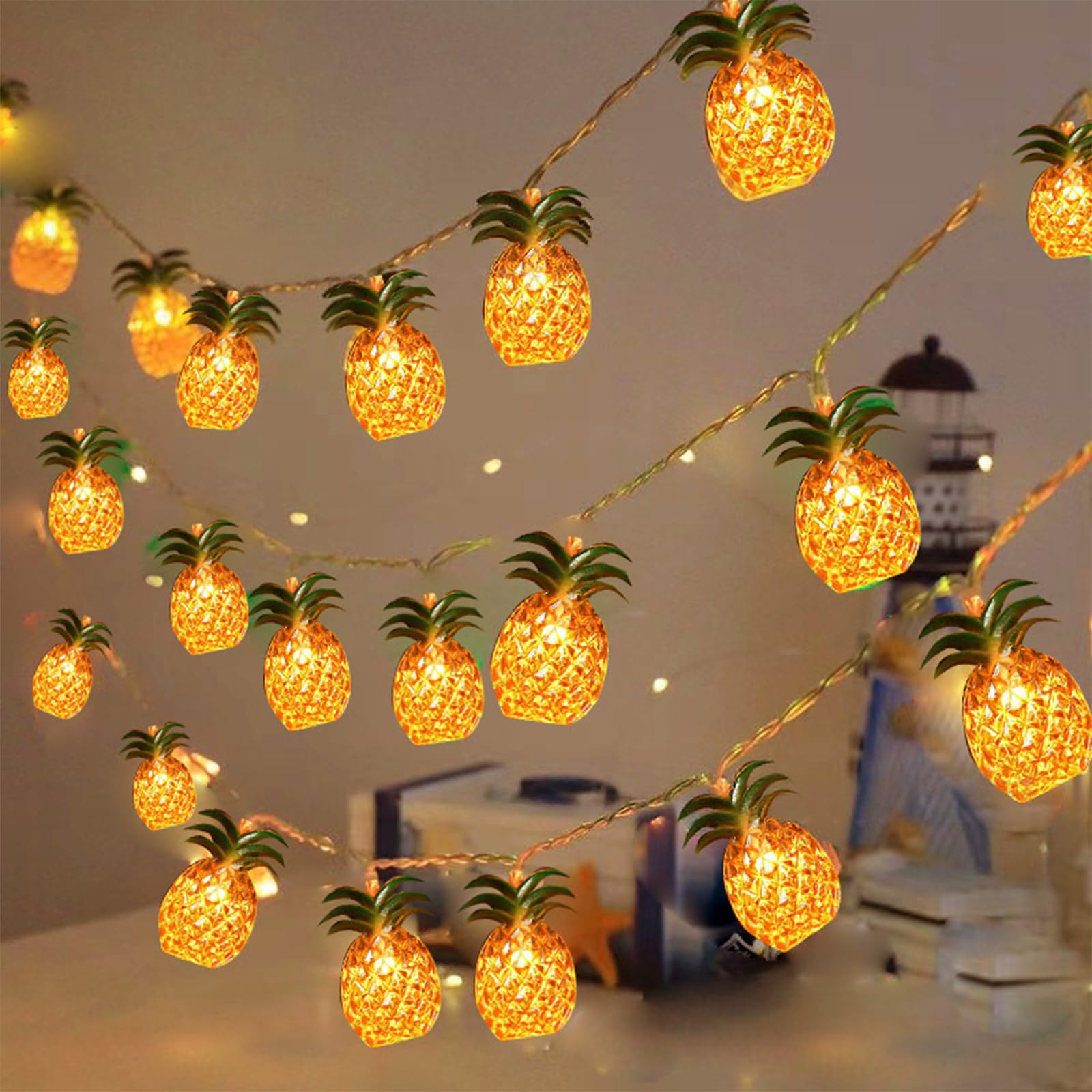 YeahBoom Pineapple Fairy Lights, 300 cm, 20 LED Hawaiian Summer Fairy Lights, Battery Operated, Tropical Summer Fairy Lights, Hawaiian Fairy Lights for Hawaiian Parties, Summer Parties, Beach โ image 1