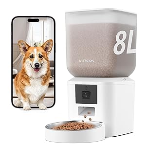 Automatic Dog & Cat Feeder with Camera & WiFi  8L/34 Cups, 1080P Night Vision, 2.4 & 5G WiFi, 2-Way Talk, 10s Voice Recording, Timed Food Dispenser, Up to 99 Portions, 15 Meals Per Day