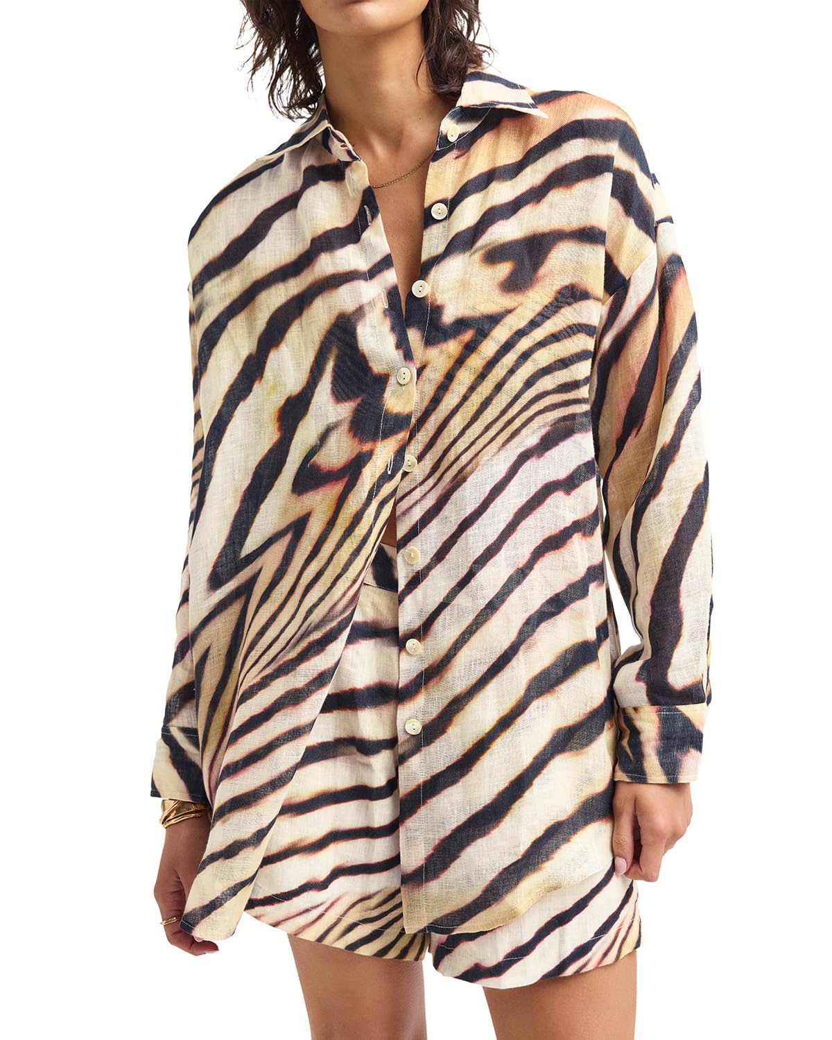 Vitamin A Women's Swimwear Swimwear Playa Linen Boyfriend Shirt Swimsuit Cover Up