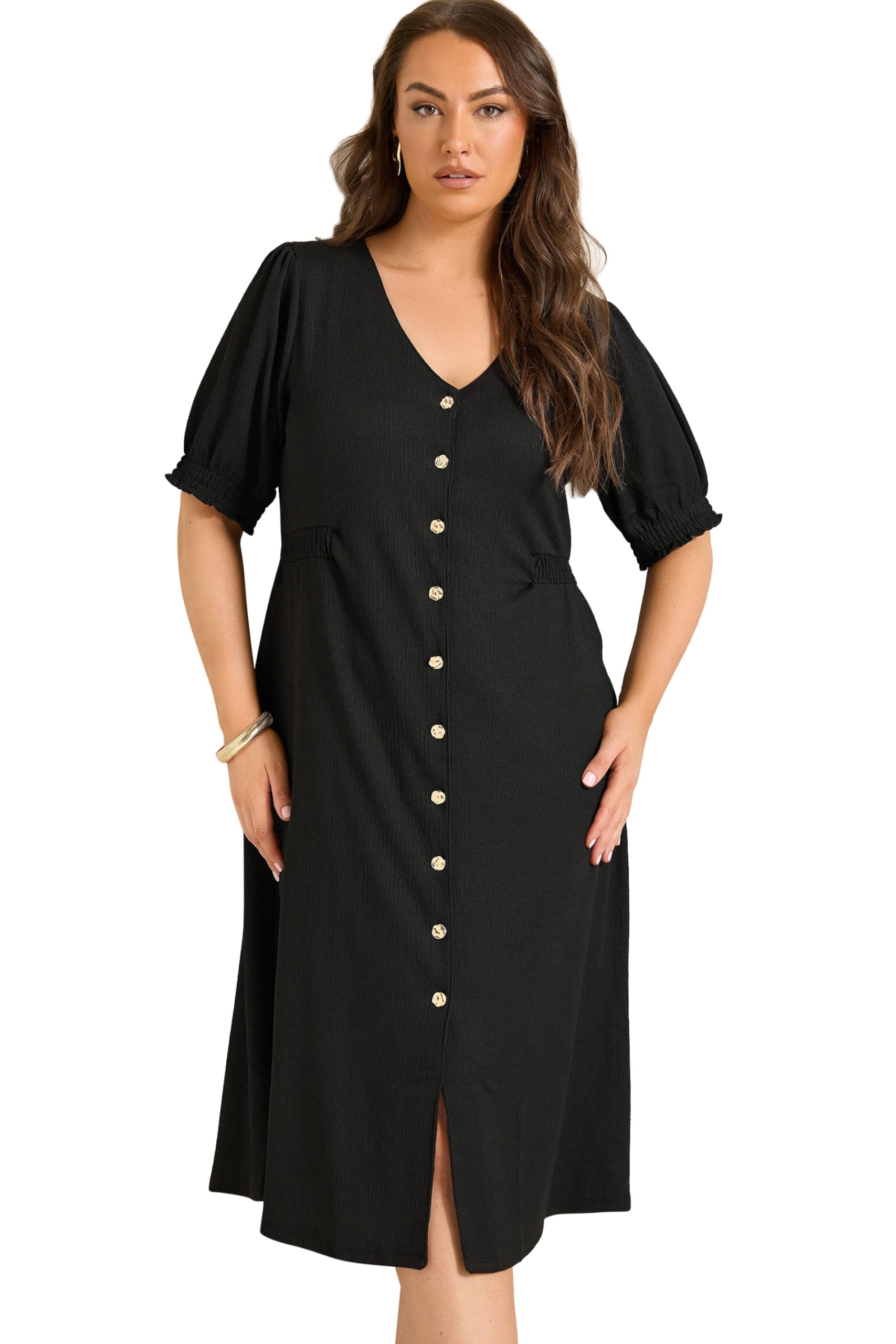 Evans Women's Black Curve Button Through Midi Dress Size 18