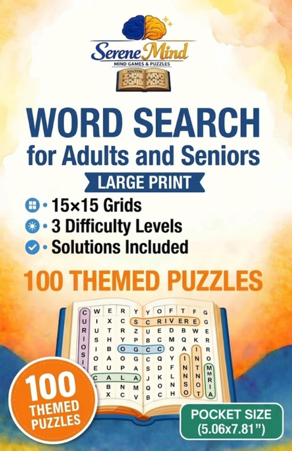 Word Search for Adults and Seniors - Pocket Size: 100 Themed Puzzles • 15×15 Grids • 3 Difficulty Levels • Solutions Included