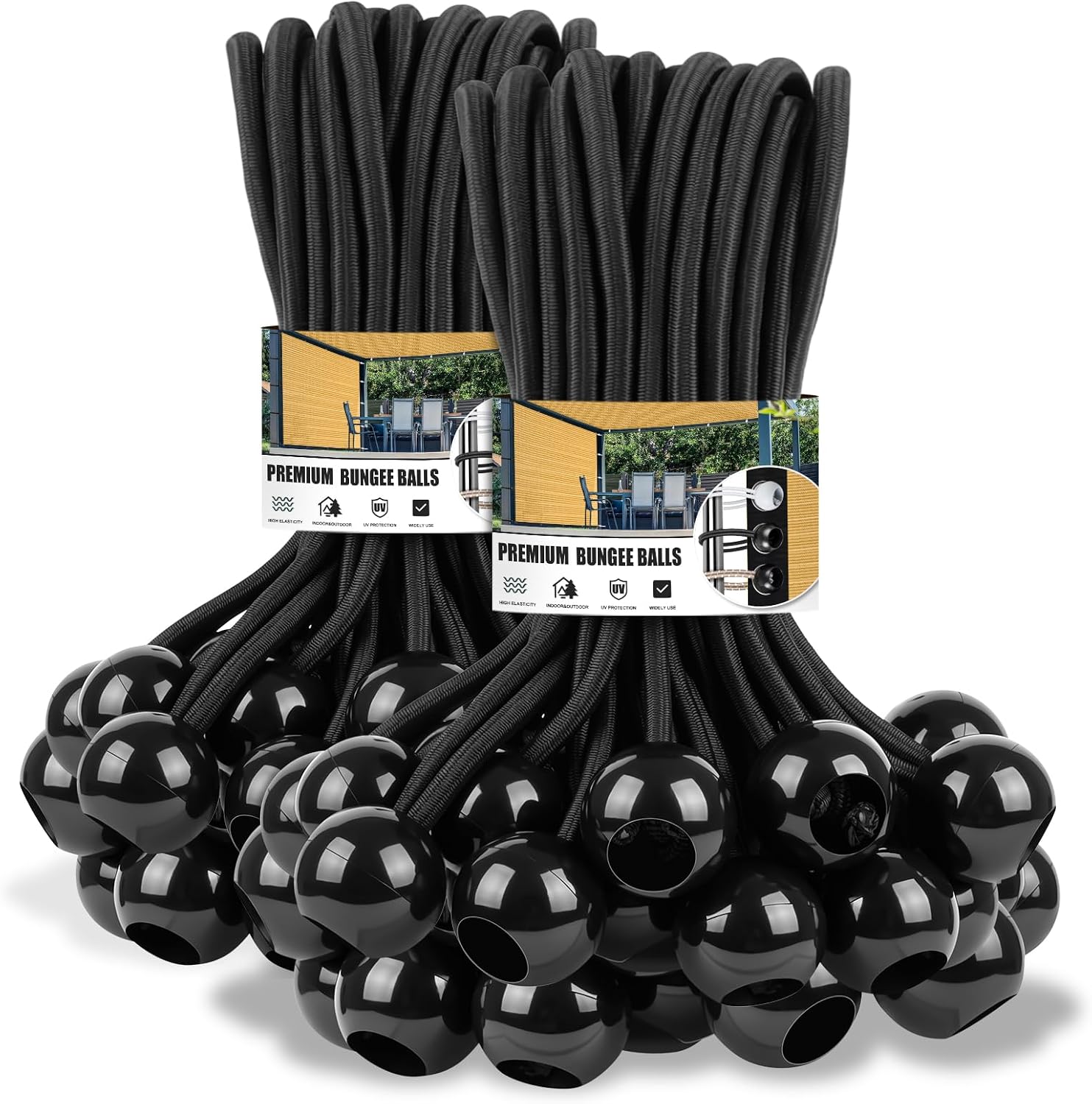 Tarp Bungee Cords with Balls 4 Inch,Heavy Duty 1 Inch Ball Bungee Ties | 80 PCS Bungee Ties UV Resistant Canopy Tarp Tie Downs for Camping, Shelter, Cargo,Tents, Cargo, Awning