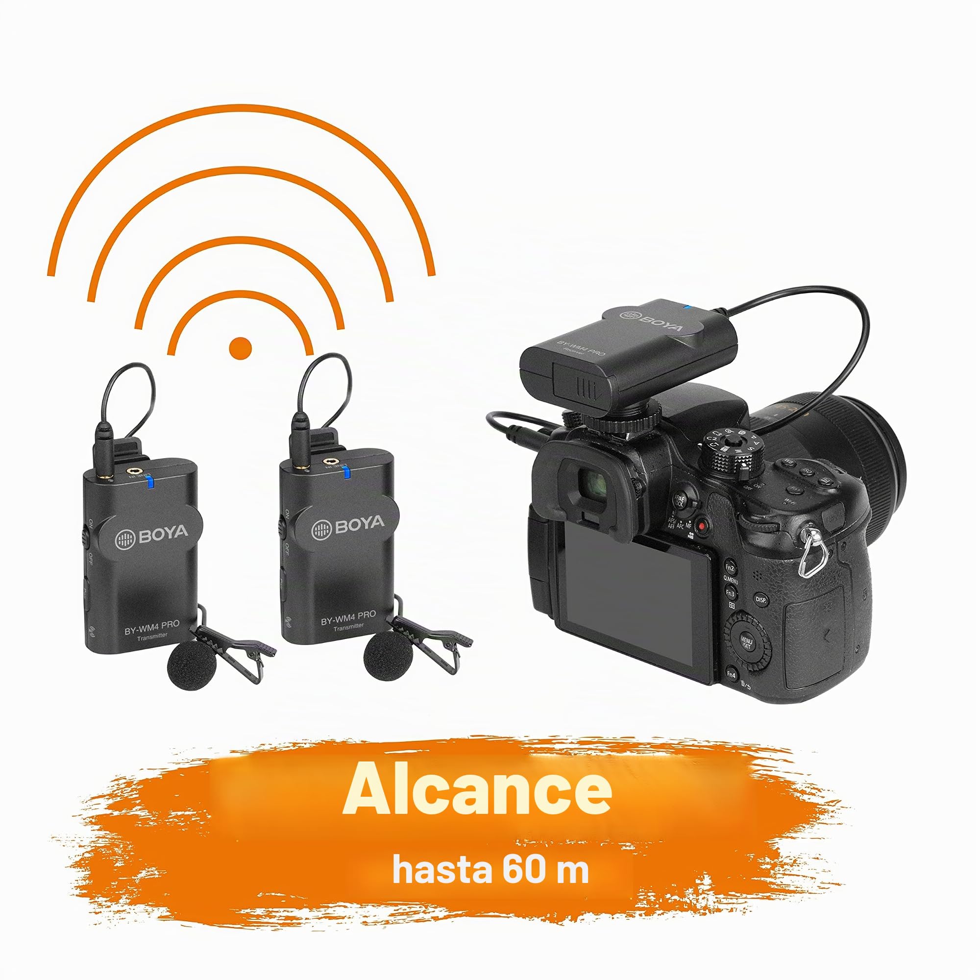 walimex pro Boya WM4 Pro K-2-Juego de 3micrófonos inalámbricos de Alto Rendimiento con 2micrófonos lavalifica,2transmisores y 1receptor,hasta 60metros,35Hz-14kHz para Retorno de vídeo,Dokus,reportaje