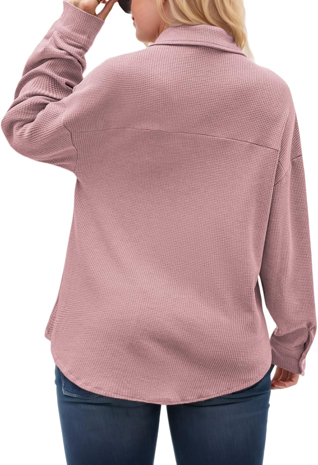 ROSRISS Plus-Size Tops for Women Casual Collared Button Down Blouses Cute Long Sleeve Waffle Knit Shirts with Pocket XL-5XL - Image 4