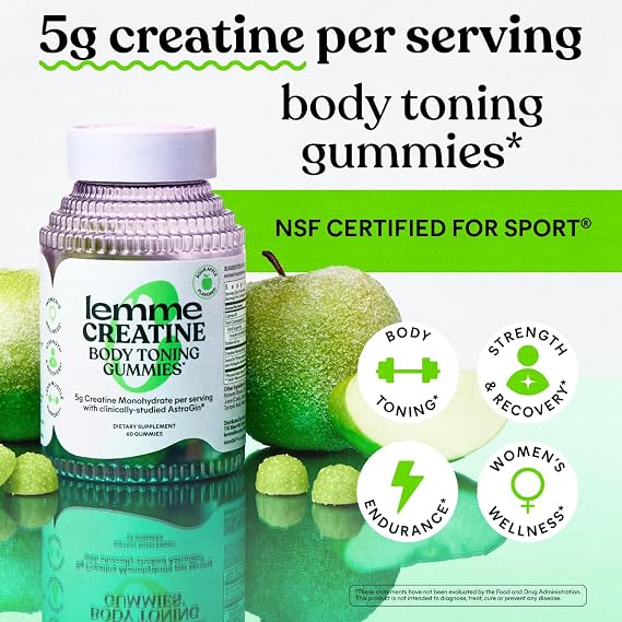Lemme Creatine Monohydrate Gummies Sour Apple (60 Gummies)