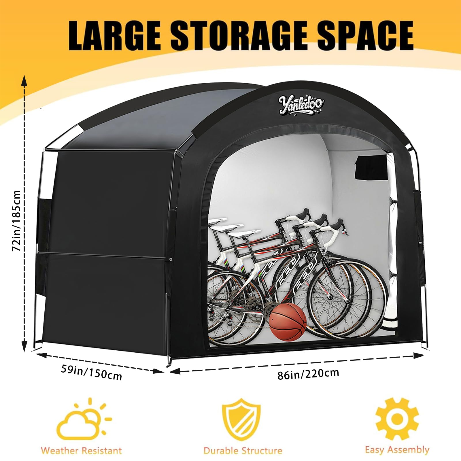 Bike Storage Tent, Waterproof Portable Bicycle Shelter with 30% More Top Storage Space for 3-5 Bikes, Easy Setup Outdoor Bicycle Tent, Clips for Camping, Sports Equipment, Outdoor Storage - 2
