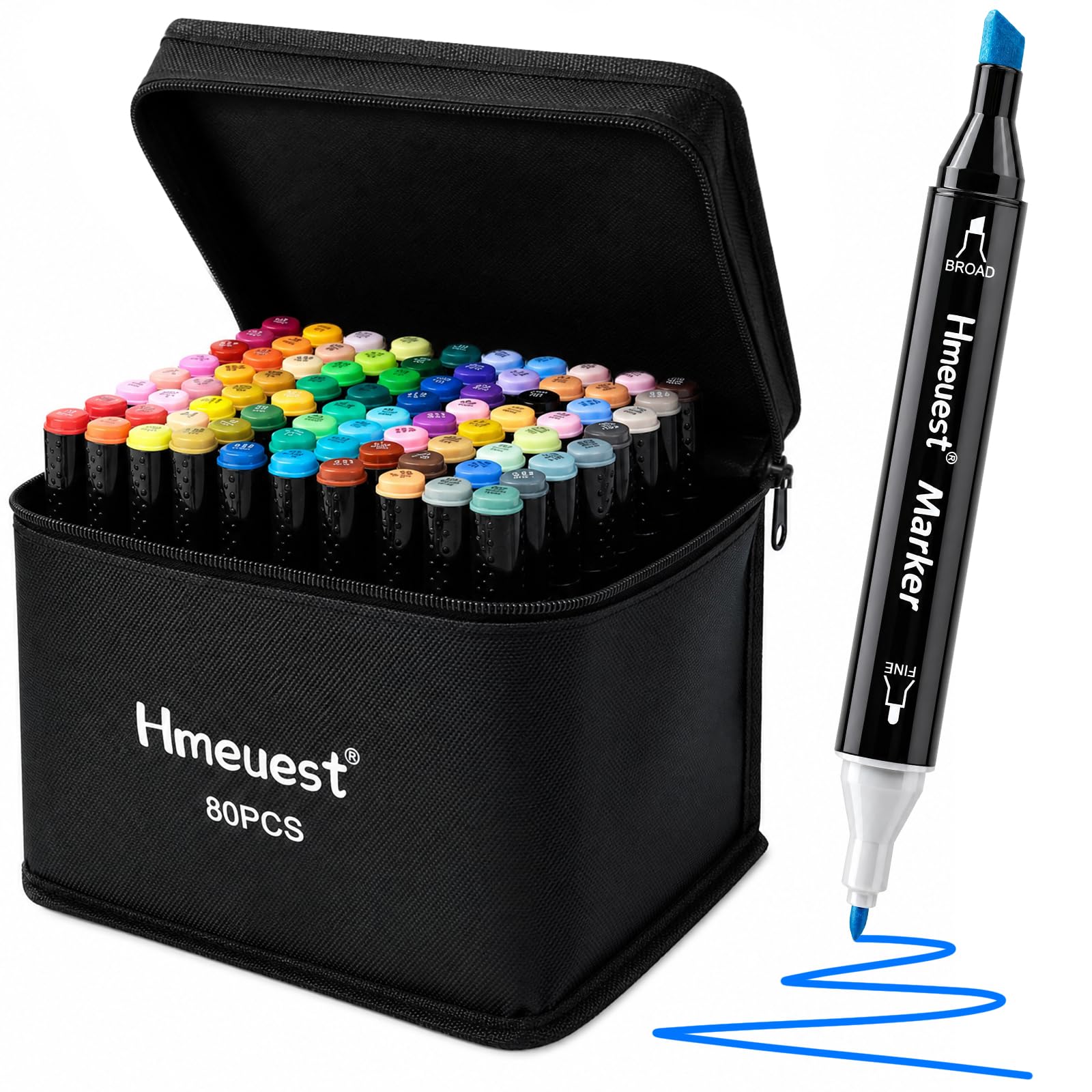 Hmeuest 80 Colours Dual Tip Alcohol Markers, Premium Alcohol-Based Art Markers for Adults, Permanent Sketch Markers Set for Drawing, Painting, Anime, Manga, Card Making & Scrapbooking