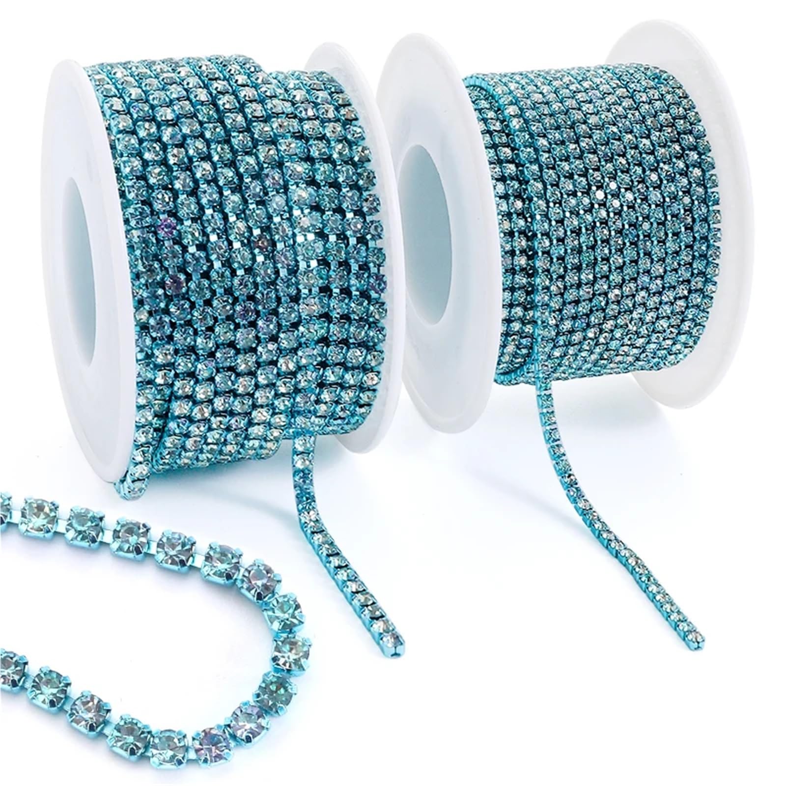 Chaîne strass cristal couture 9,1m ruban strass bleu aigue-marine SS12 doré