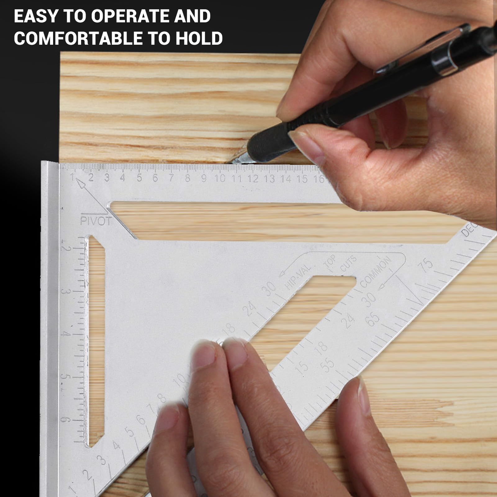 WOOXGEHM Rafter Square, Aluminum Alloy Accurate 45 Degree Framing Square, Clear Graduations Delicate 30Cm Triangular Carpenter Square for Woodworking