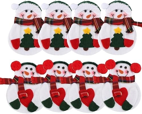 8 piezas de cubiertos de Navidad lindo muñeco de nieve cubiertos soporte cuchillo tenedor bolsa bolsa decoración para mesa de comedor del hogar,