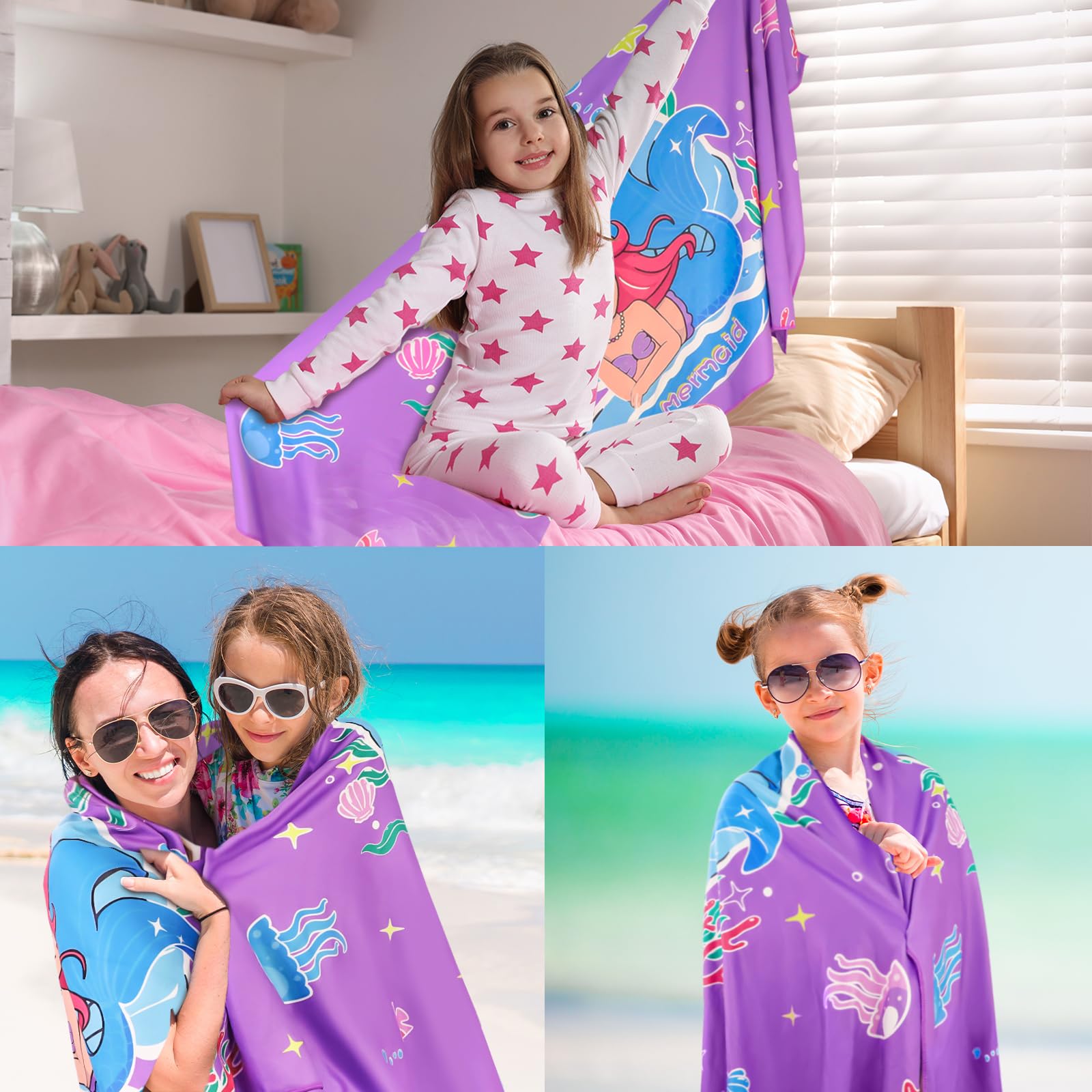 Serviette De Plage Microfibre 75x150cm Drap De Plage Anti Sable Sirène