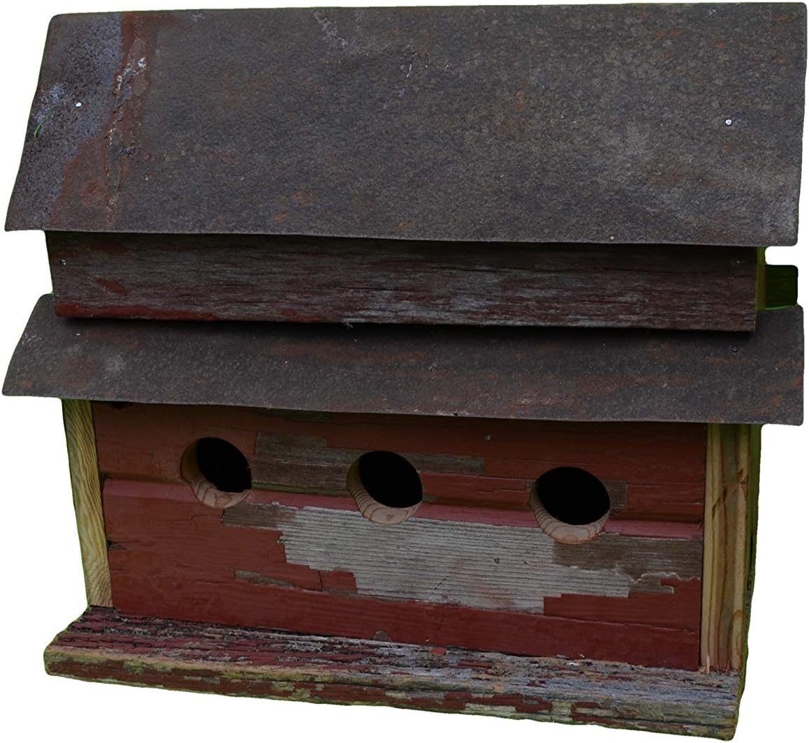 Handcrafted 3 Hole Barnwood Birdhouse. Made From 100 + Year Old Barnwood with a Tin Roof. Great Addition to Your Garden Landscape.