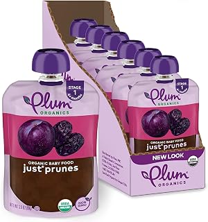Plum Organics Just Prunes Organic Baby Food Pouches, Stage 1 4+ Months, 3.5oz Pack of 6 - Non-GMO Puree Snacks