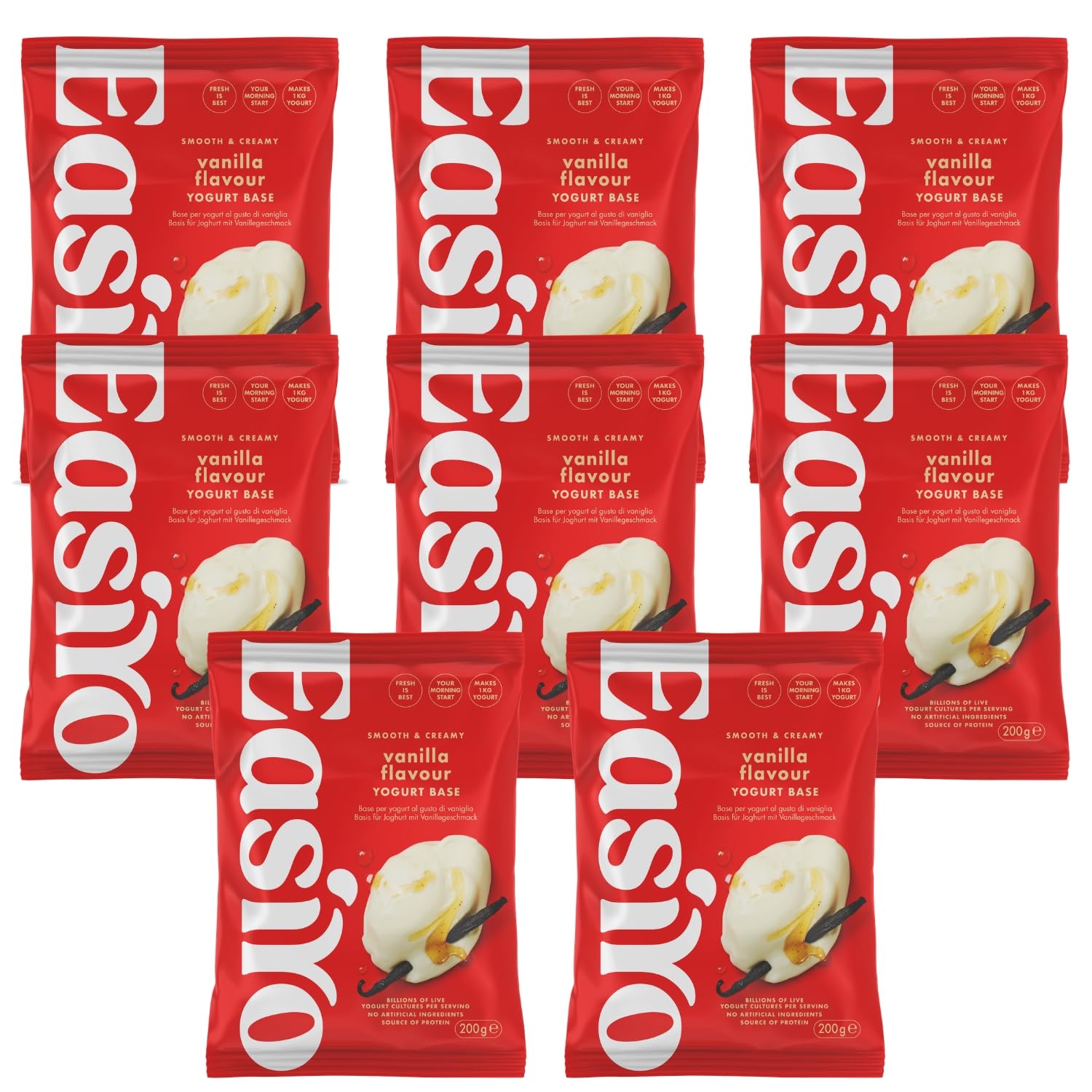 EasiYo Vanille Joghurt 8er-Pack | Jeder Beutel ergibt 1kg | Klassisch-Milder Geschmack | Hausgemachter Joghurt | Glutenfrei & Vegetarisch