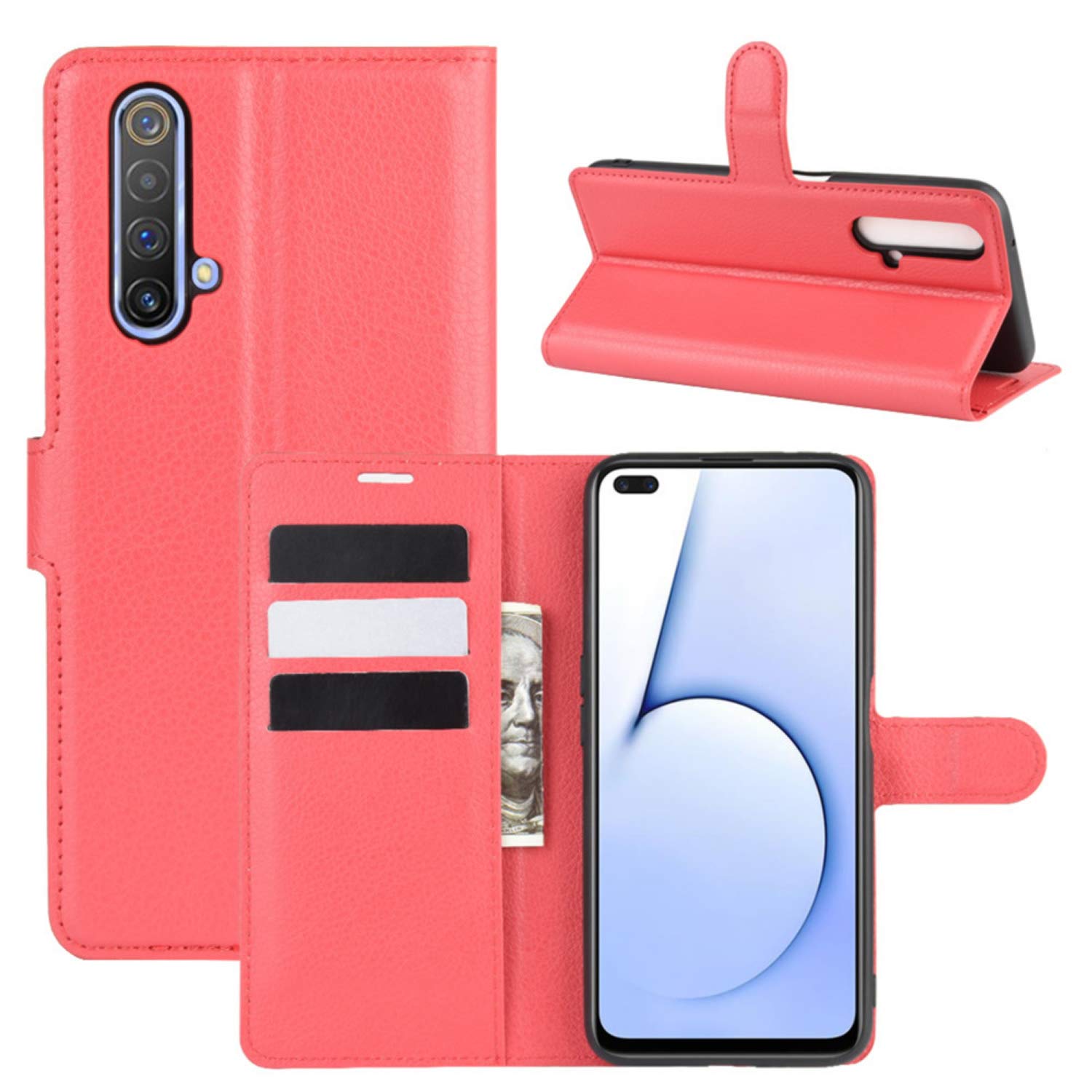 Cover per Realme X2, Flip Case a Libro in Retro PU Pelle Magnetica Antiurto Portafoglio Custodia per Oppo K5 / Realme XT/Realme X2 Cover (Nero