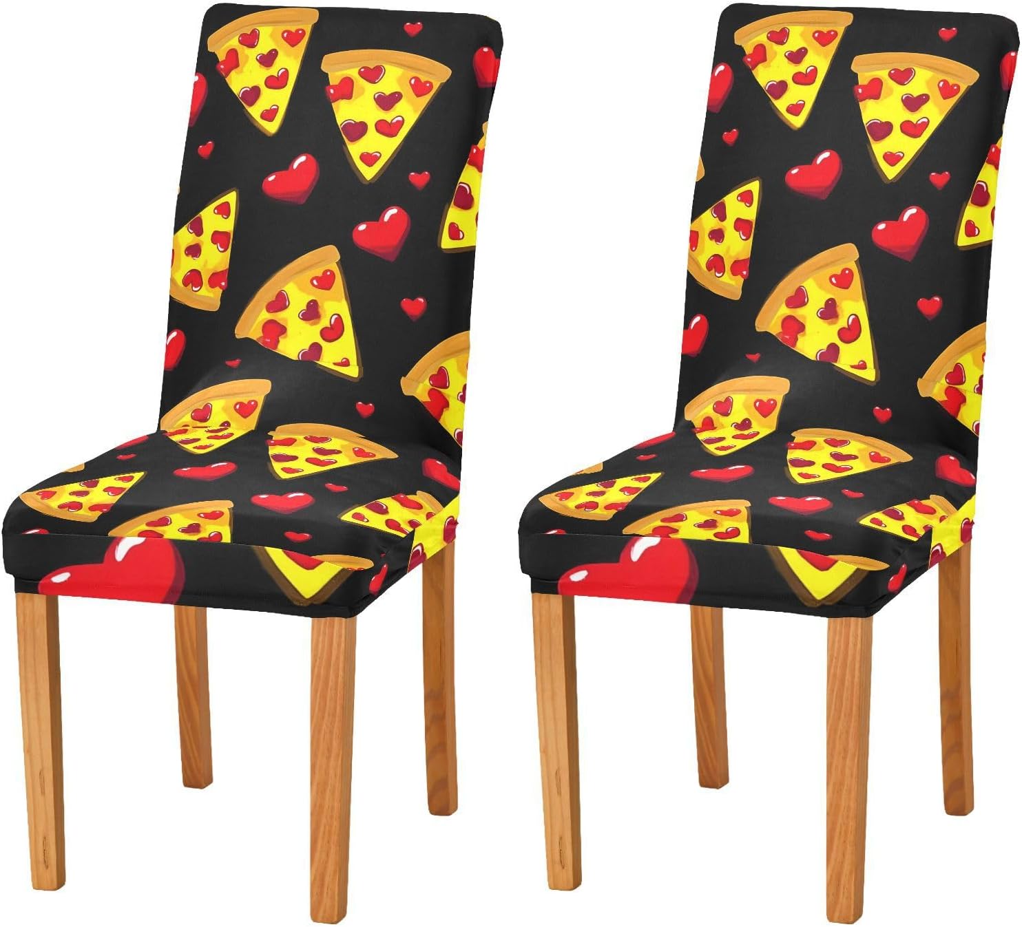 ALAZA Chair Covers for Dining Room, Pizza Red Heart Pattern Stretch Chair Cover Sets Chair Protector Removable Washable for Ktichen Restaurant Hotel