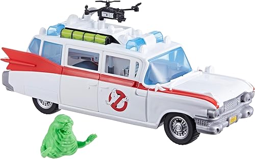 Miniatura 12 de Ghostbusters Track & Trap Ecto-1 Vehículo de juguete con susto cuenta con accesorio Ecto-Stretch Tech Slimer, compatible con juguetes de 5 pulgadas,