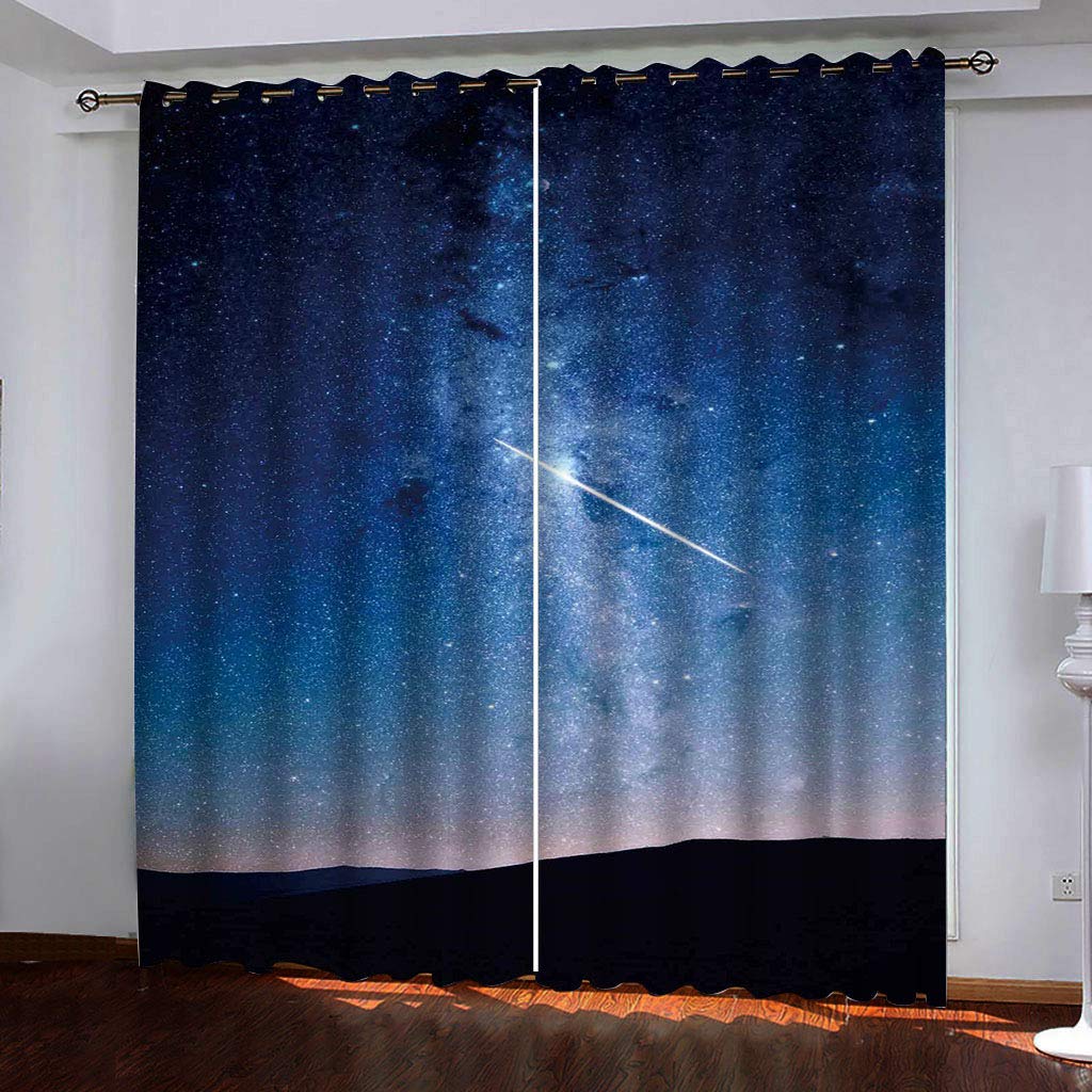 Rideau salon occultant bleu et ville 140x280 cm | Lot de 2 rideaux opaques à oeillets
