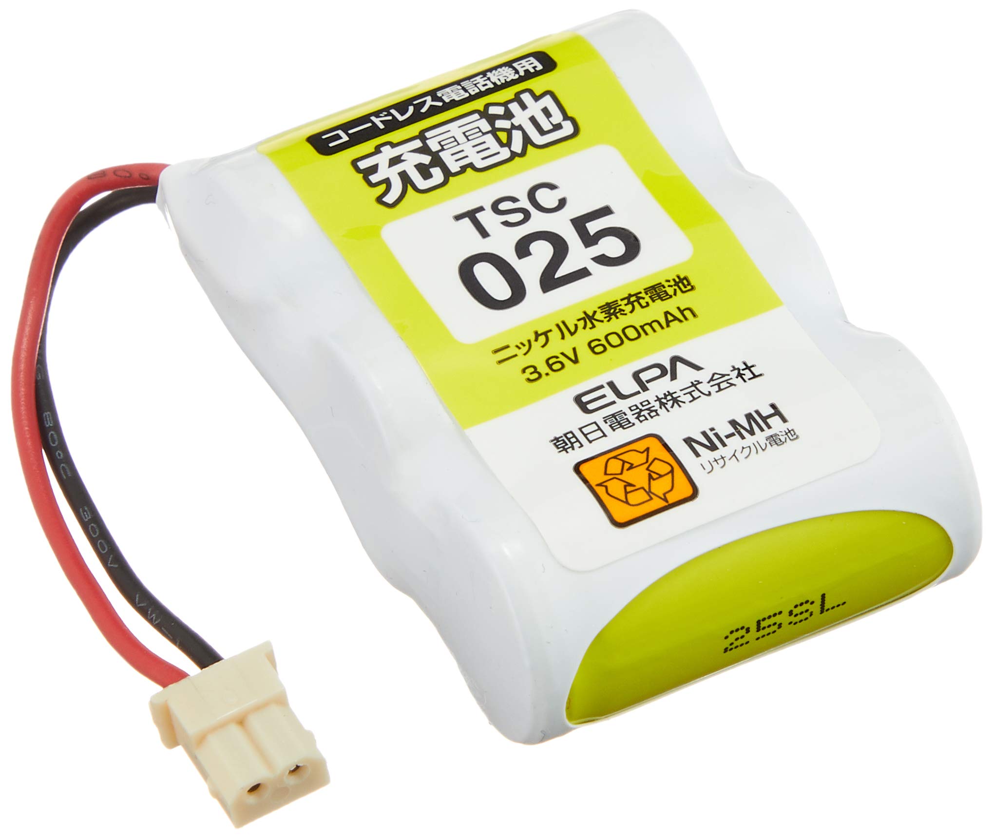 ELPA TSC-025 Rechargeable Battery for Phones, Panasonic and Other Equivalent Products, 3.6 V, 600 mAh, NiMH Rechargeable Battery