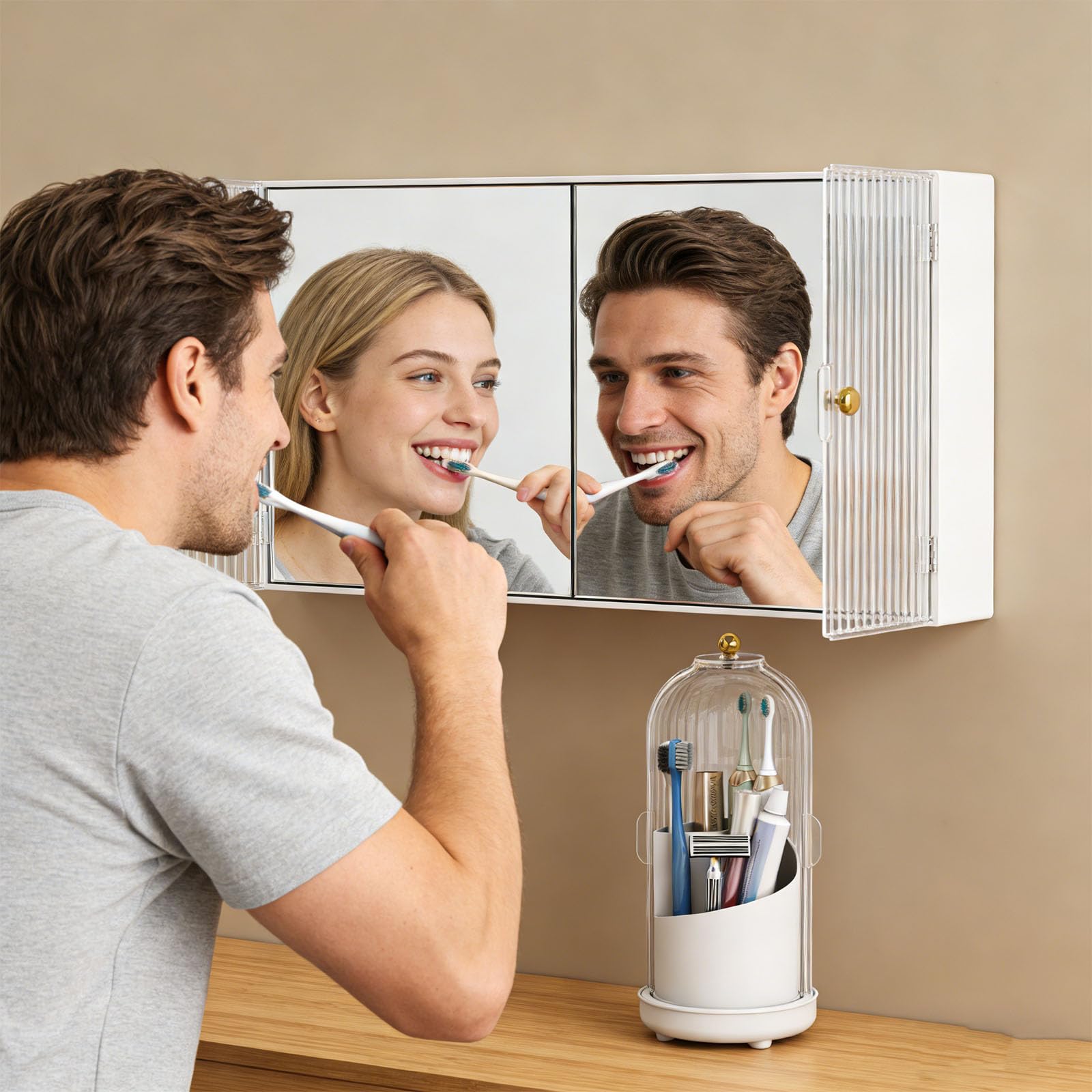 Drehbarer Zahnbürstenhalter mit Deckel und Drainagesystemen für hygienische Badezimmer-Organisation und platzsparende Bequemlichkeit, rotierendes Zahnbürstendesign