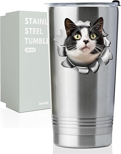 Onebttl Regalos de gato de esmoquin para amantes de los gatos, vaso aislado de 20 onzas con tapa y pajilla, divertidos regalos para papá y mamá para disponible en Yaxa Peru