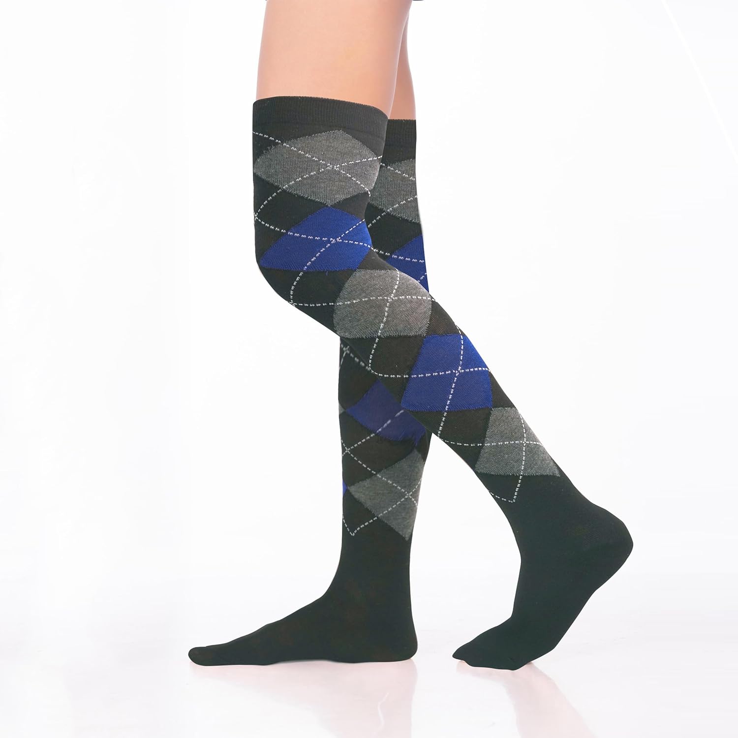 Womens Girls Argyle Socks Thigh High Checkered High Socks - Image 2