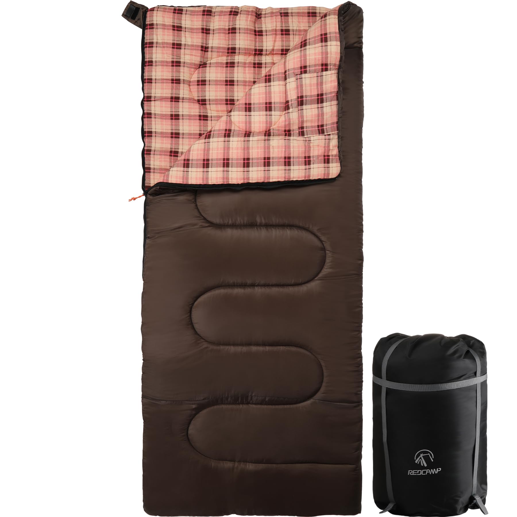 REDCAMP Cotton Flannel Sleeping Bags for Camping, 3-Season Warm and Comfortable Adult Sleeping Bag, Envelope with 2/3/4lbs Filling