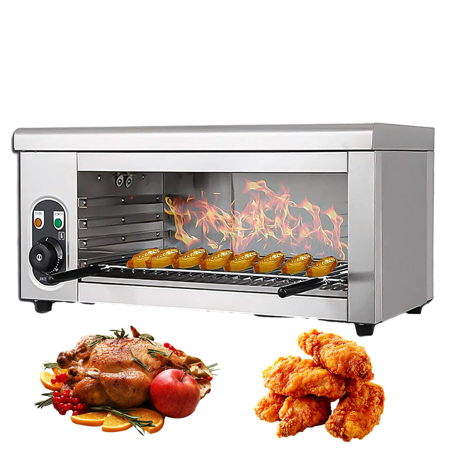 FHRKA Commercial Electric Grill Machine, Salamander Broiler Countertop Oven with Adjustable Grid, 50-300°C Stainless Steel